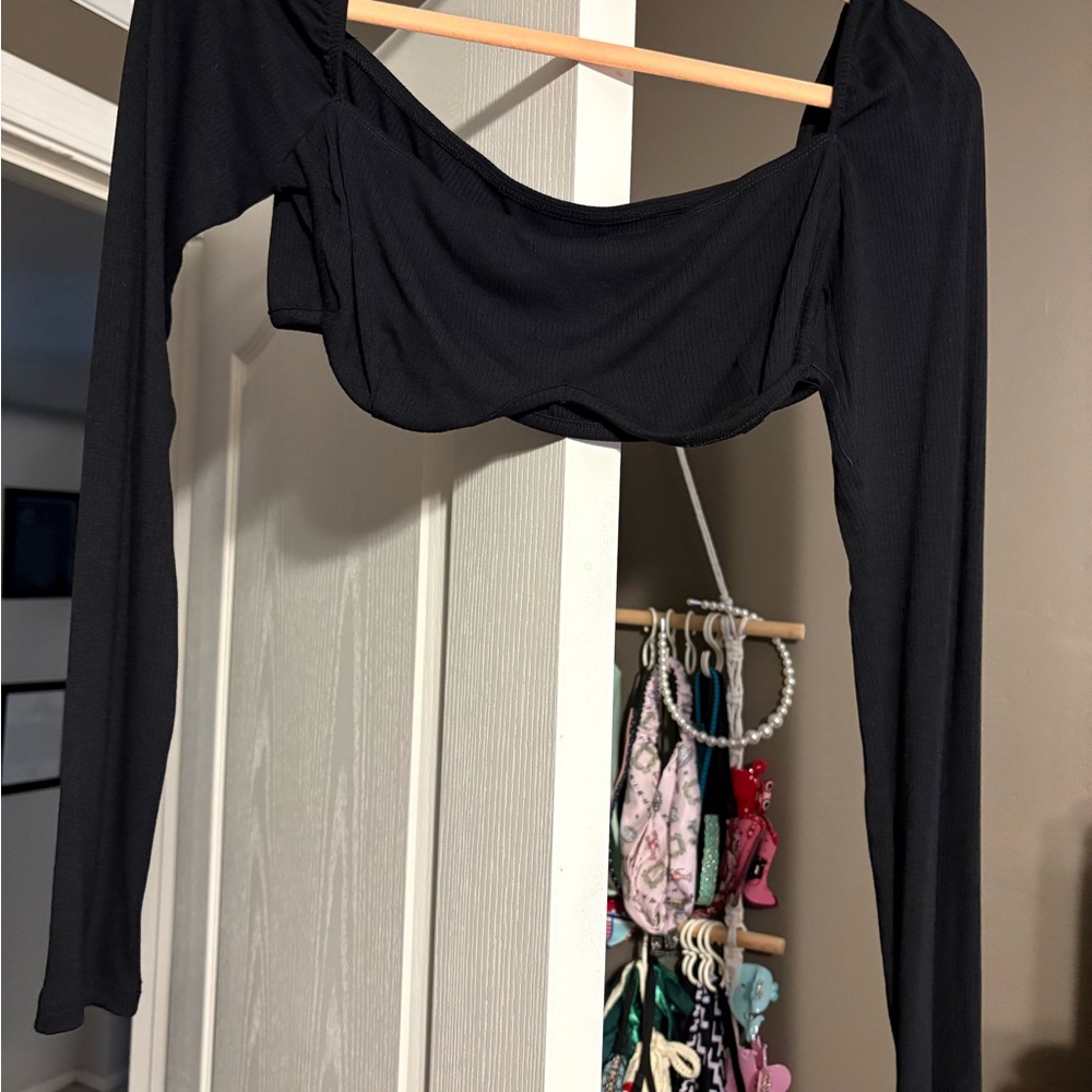 SHEIN Black Off-Shoulder Long Sleeve Top